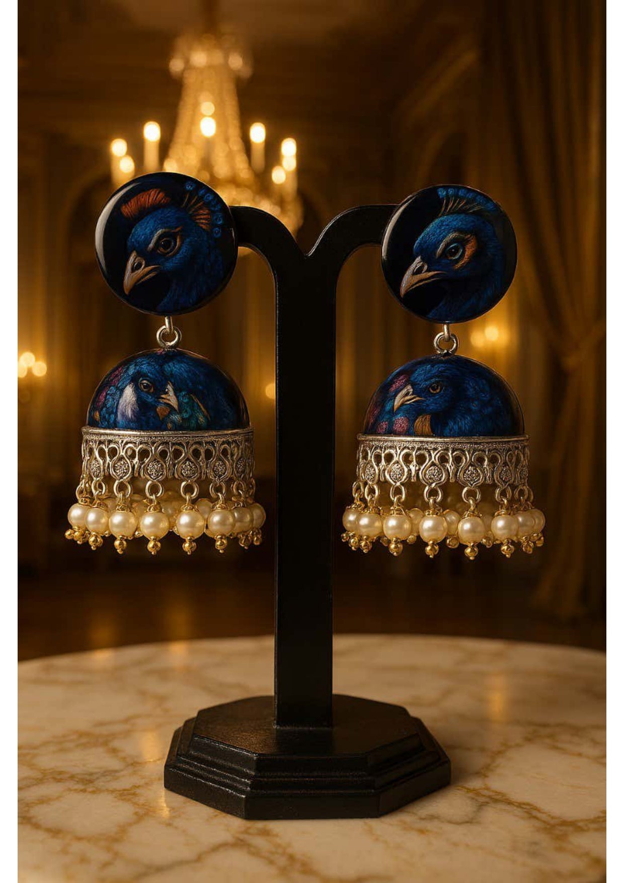 Regal Peacock Motif Meenakari Dome Jhumkas