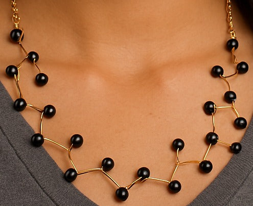 Modern Art-Inspired Black Bead Statement Necklace