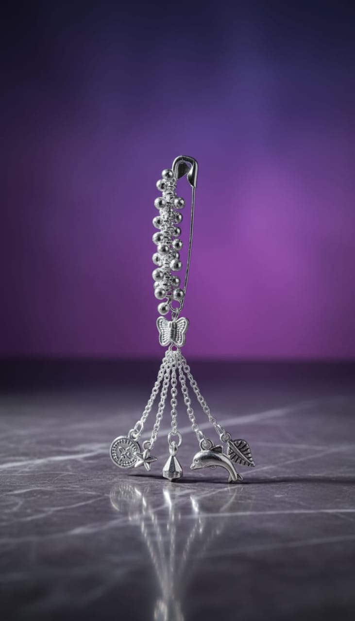 Butterfly Motif Silver Belly Chain with Multi-Charms