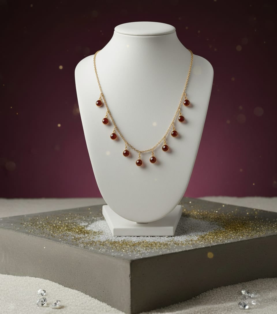 Gold Dangle Necklace with Red Beads – Festive Glamour