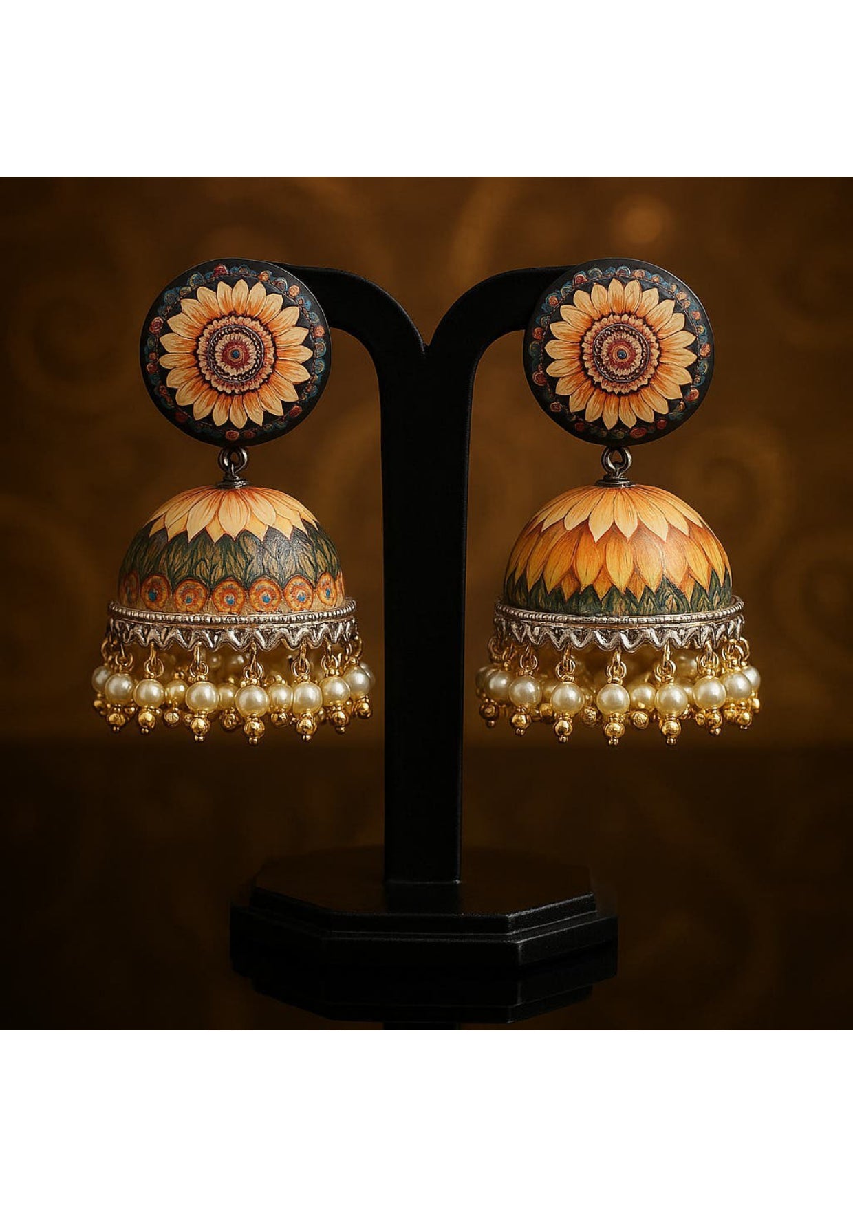 Sunflower Mandala Ethnic Jhumka Studs