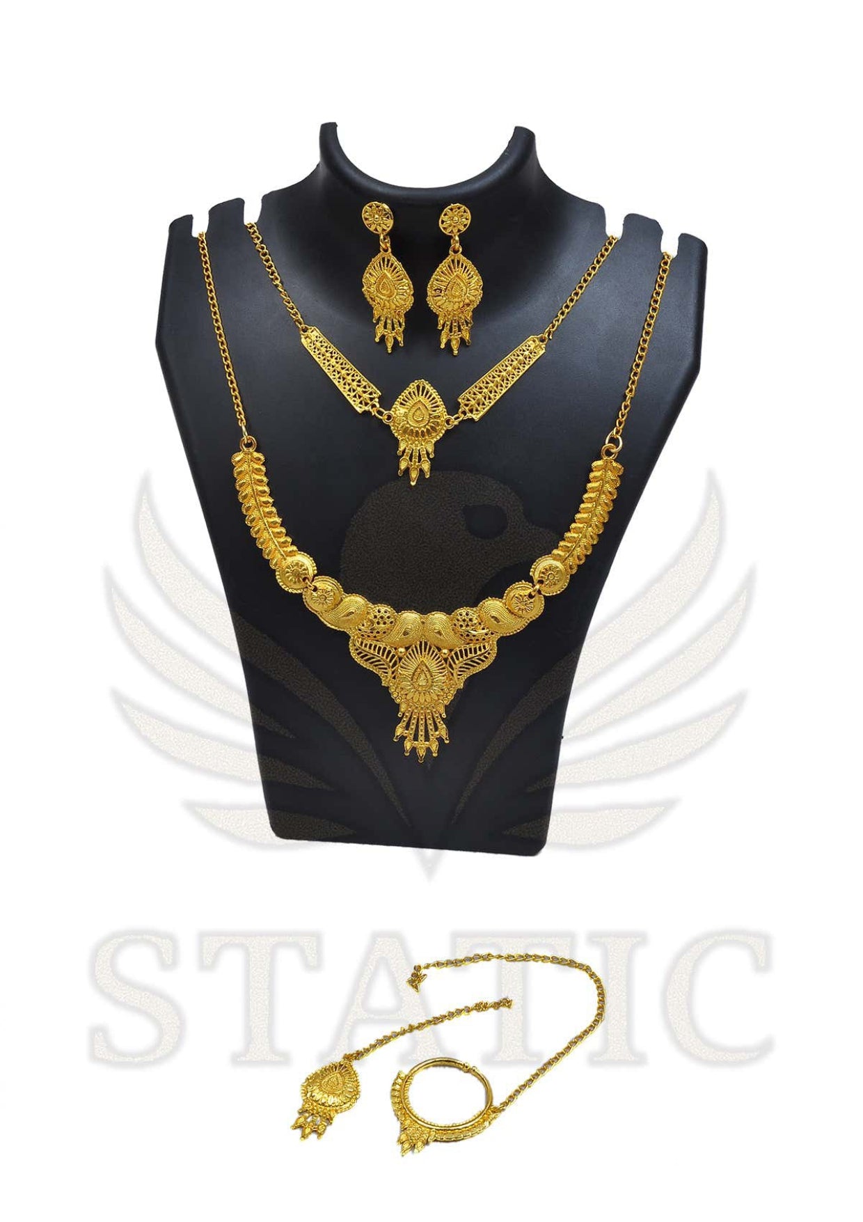 Antique Swirl Design Gold Necklace Set