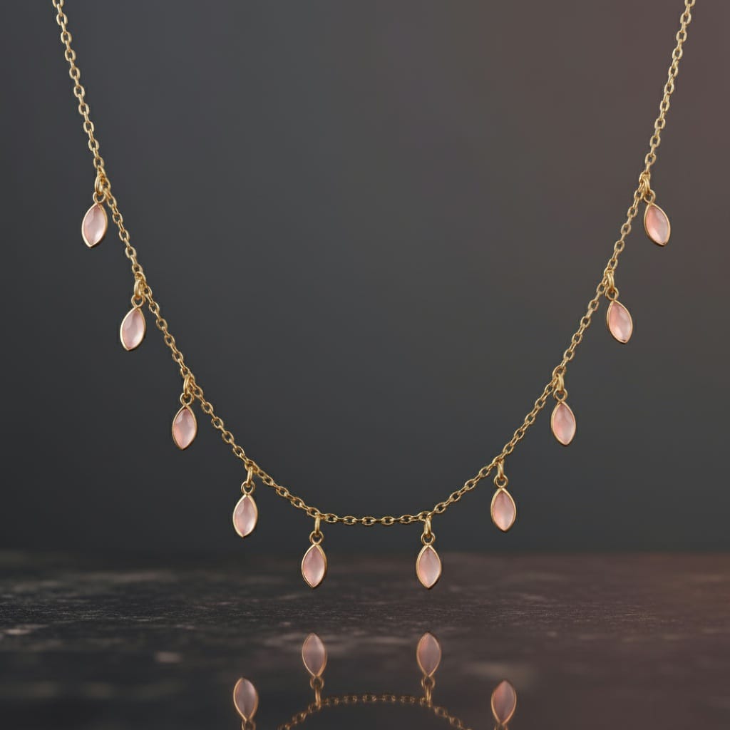 Delicate Pink Teardrop Stone Necklace – Minimalist Charm
