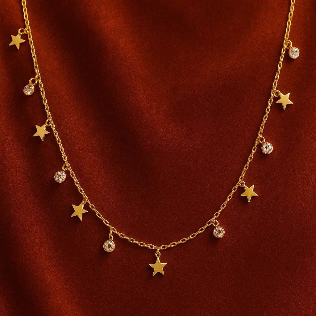 Star & Crystal Charm Necklace – Celestial Gold-Tone Jewelry