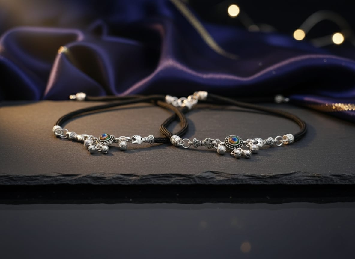 Ethnic Silver Plated Evil Eye Payal/Anklet Pair