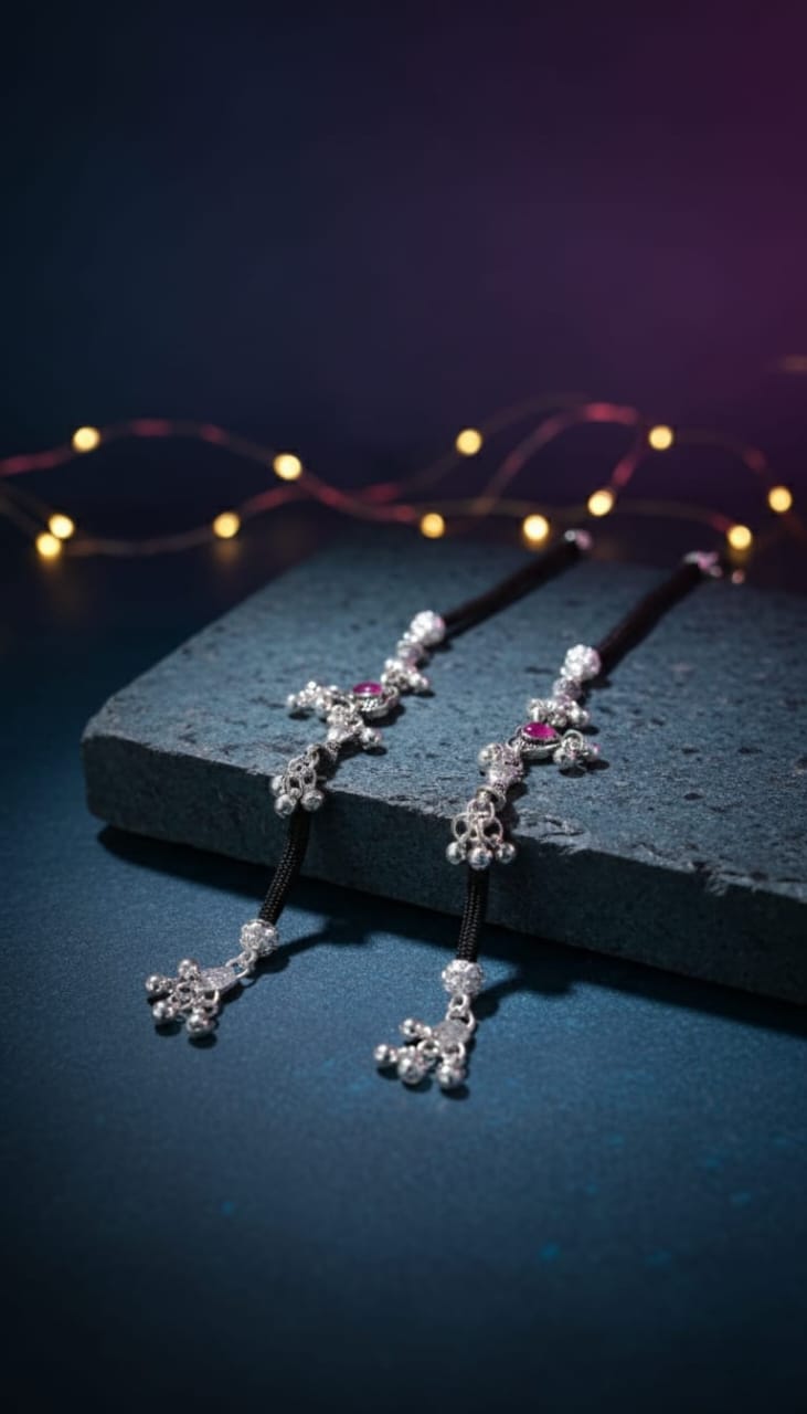 Traditional Silver Plated Ruby Anklet Pair