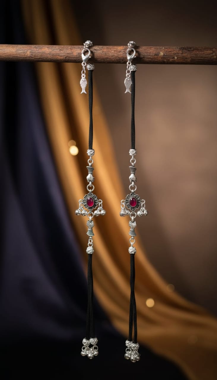 Handcrafted Ruby Dangle Statement Anklet Pair