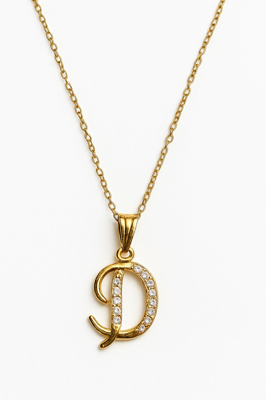 Elegant Gold Crystal "D" Initial Pendant Necklace
