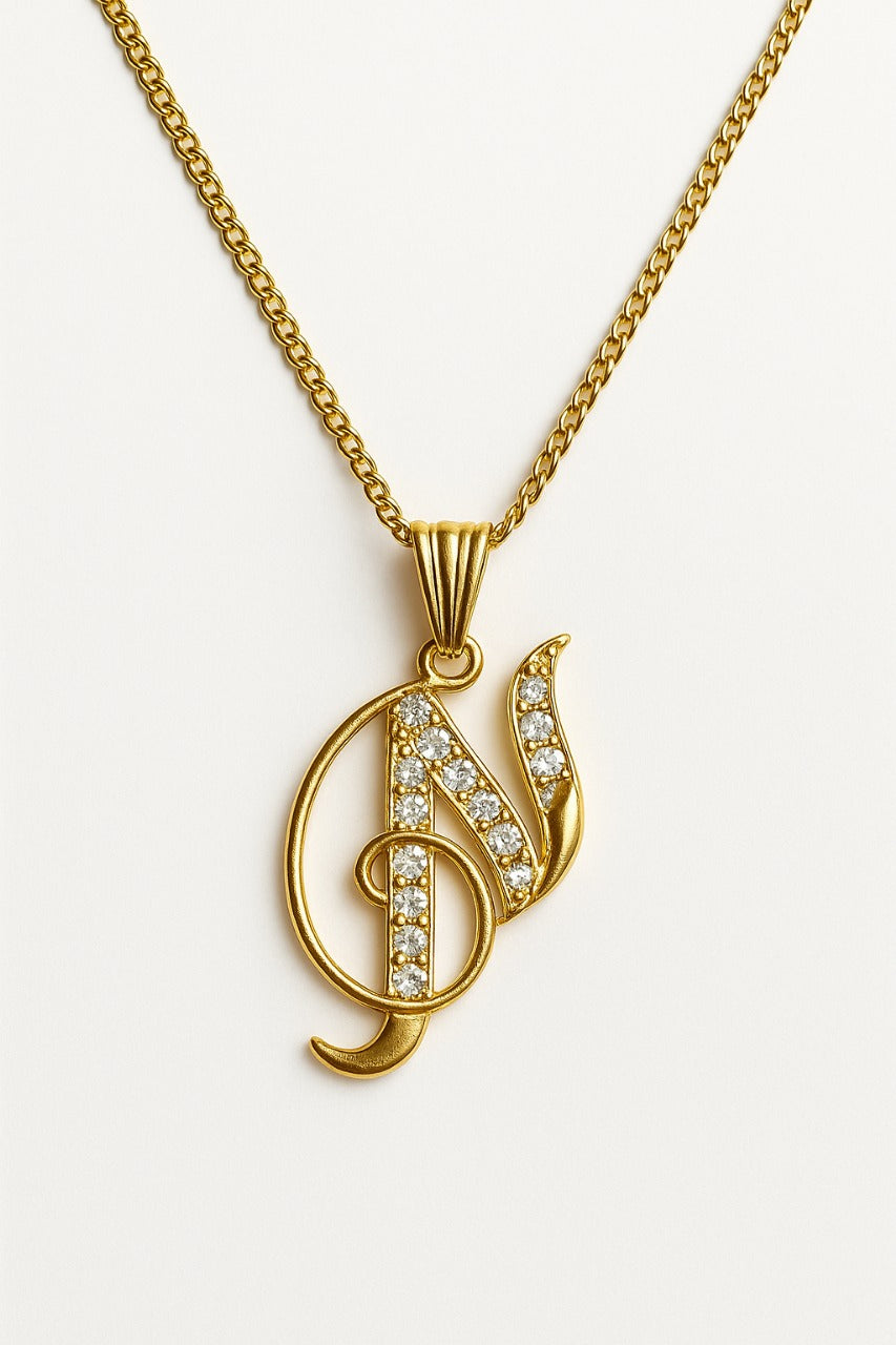 Luxury "N" Initial Gold Necklace with Brilliant Stones