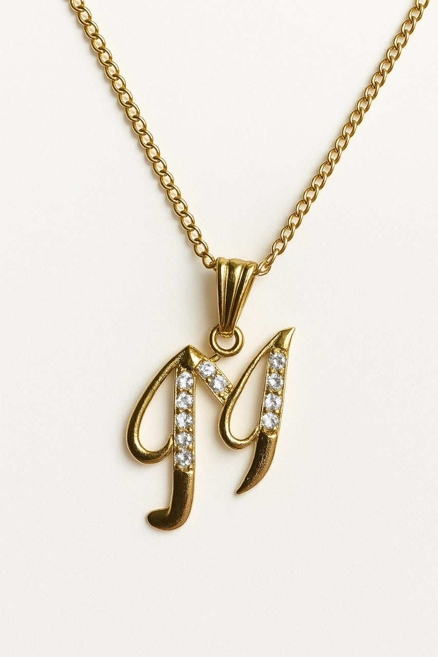 Stylish Gold "M" Alphabet Necklace with Cubic Zirconia