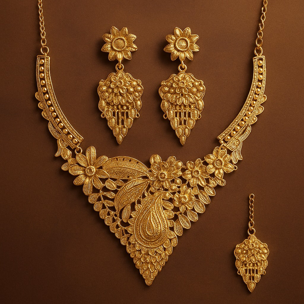 Antique Floral Bridal Gold Necklace Set